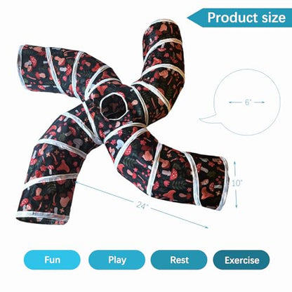 EGETOTA Cat Tunnel for Indoor Cats Large, with Play Ball S-Shape 5 Way Collapsible Interactive Peek Hole Pet Tube Toys, Puppy, Kitty, Kitten, Rabbit (S4 - Mushroom) - color: S4 - Mushroom
