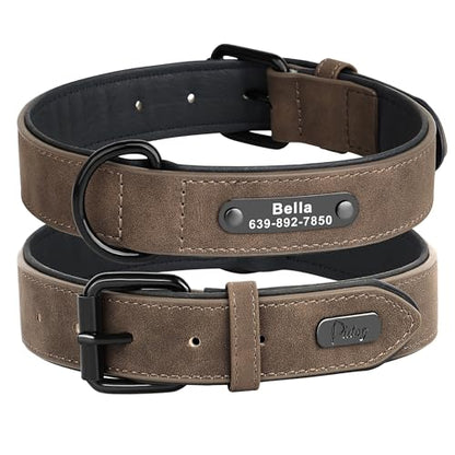 Didog Custom PU Leather Dog Collars with Personalized Engraving Nameplate,Personalized Padded Dog Collars Engraved for Medium Dogs,Brown,XL Size - color: Brown, size: XL: Fit 17-21"Neck