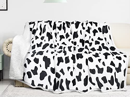 Catalonia Cow Print Sherpa Fleece Blanket, Super Soft Plush Throw Blanket for Couch or Bed, Comfy Fluffy Winter Gift for Cow Lovers, 60x80 Inches - color: Dalmatian, size: 60"x80"