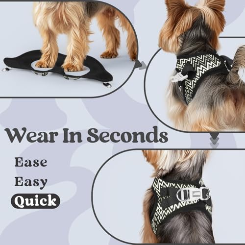 rabbitgoo Small Dog Harness, Step-in Soft Mesh Puppy Vest with Safety Buckle, Breathable Reflective Pet Harness for Small Sized Dogs, Black Zigzag S - color: Black Zigzag, size: S(chest:15.1"-16.5")
