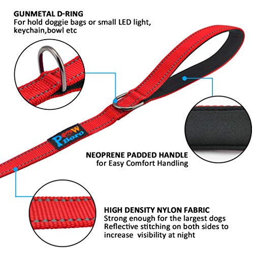 Powboro Double Handle Dog Leash, Heavy Duty Leash, Traffic Padded Handle, Reflective Stitching,6ft Long Dog Lead for Control All Dog Safety Training Walking Hiking (Red) - color: Red
