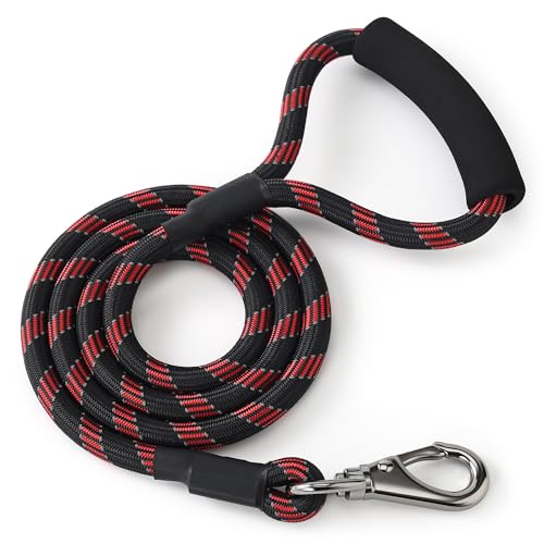 Mile High Life Reflective Dog Leash, with Comfortable Padded Handle, Black Nylon Rope Leash with Steel Tips, Heavy Duty 4 Feet Pet Leashes (Black Red,48 Inches) - color: Reflective Rope - Black&Red, size: 4 Feet