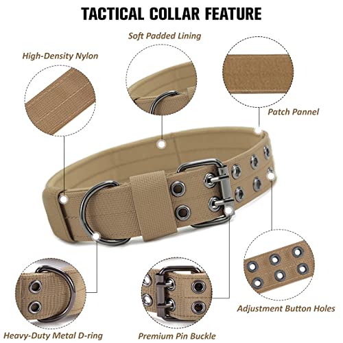 Tactical Dog Collar Military Adjustable Dog Collars Soft Nylon Training Collar with Patch Heavy Duty Metal Buckle Collars for Medium Large Dogs (Brown, L) - color: Brown, size: L