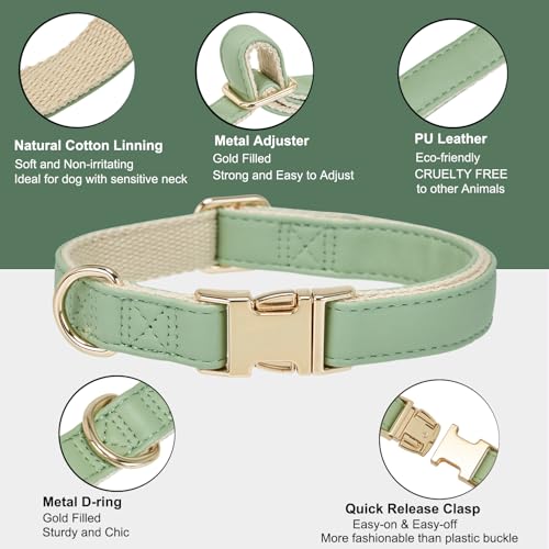 Soft Classic Leather Dog Collar Heavy Duty Padded Collars with Metal Buckle for Puppy Small Medium Dogs (Grass Green,S) - color: Grass Green, size: Small