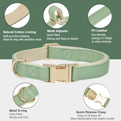 Soft Classic Leather Dog Collar Heavy Duty Padded Collars with Metal Buckle for Puppy Small Medium Dogs (Grass Green,M) - color: Grass Green, size: Medium