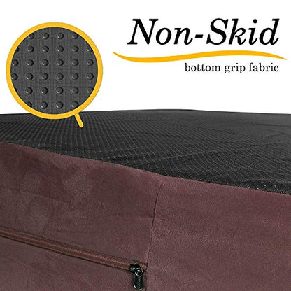 KOPEKS Jumbo Orthopedic Dog Bed - 7-inch Thick Memory Foam Pet Bed with Pillow with Removable Cover & Free Waterproof Liner - for Large Breed Dogs, XL, Brown-Plush Top - color: Brown-Plush Top