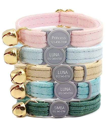Personalized Breakaway Cat Collar with Engraved Name and Phone Number - Customizable Kitten Collars for Boys and Girls - color: Velvet Breakaway