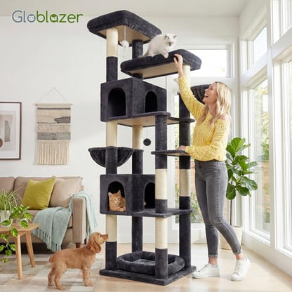 Globlazer Heavy Duty Cat Tree, 81 inch Extra Large Cat Tree for Indoor Cats Large Adult, Sturdy Cat Tower with 8 Scratching Post, 2 Cat Condos, 2 Platform, S81C, Dark Grey - color: Dark Grey