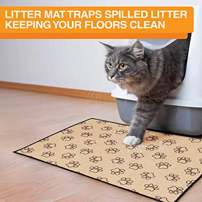 Neater Pets Jute Litter Trapping Mat, Eco-Friendly Plant-Based Material Catches Mess from Kitty Litter Box to Protect Floors, Soft on Cats Paws, Anti-Skid Backing, Easy to Clean, Paw Print, 24" x 36" - color: Paw Print
