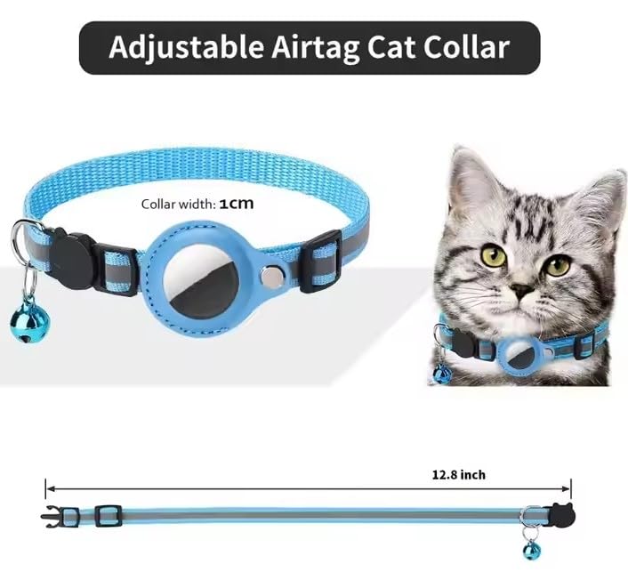 Cat Collar Breakaway, Reflective Kitten Collar with Air Tag Holder and Bell for Girl Boy Cats (Black)