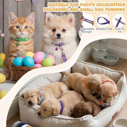 45 Pcs Puppy Collar and Leash, Colorful Adjustable Dog Collars with Marker Straps Soft Polyester Paw Pet Puppy Collar Quick Release Buckle for Small Dogs Walking Training (Detachable Bell)