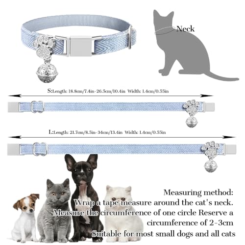 Personalized Breakaway Cat Collars - Magnetic Buckle, Bell - Safety Quick Release, Customized for Girls & Boys Cats- (Herringbone-Sky Blue) - color: Herringbone-Sky Blue