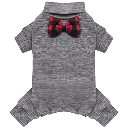 KYEESE Dog Pajamas for Small Dogs Turtleneck Stretchy Pet Pjs Dog Sweater Super Soft Warm Material Pet Coats with Bowtie Dogs Onesie Cold Weather Coat, Grey,S - color: 08# Grey, size: Small (6-10lbs)