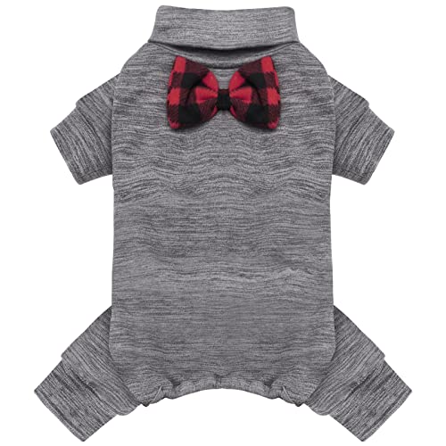 KYEESE Dog Coats Turtleneck Stretchy Dog Pajamas Super Soft Warm Material Dogs Sweater with Bowtie Pet Onesie for Small Dogs Cold Weather Coat, Grey,L - color: 08# Grey, size: Large (15-22lbs)