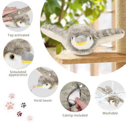 Cat Toys, Flapping Bird Cat Toy(No Flying), Interactive Catnip Toy with Catnip Bags, Chirping Noise Enrichment Moving Wings Dog Cat Kitten Toys, Flappy Flying Pets Toy for Indoor(Oriole) (A3) - color: A3