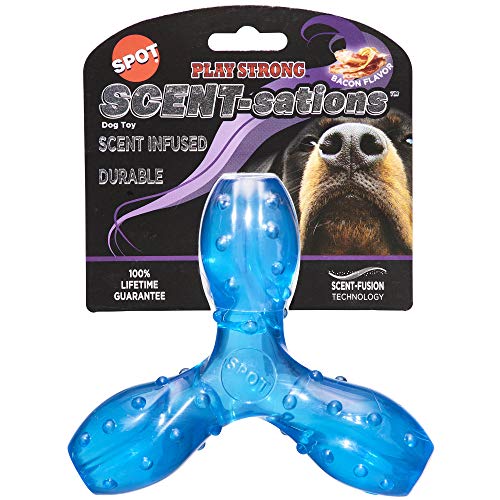 SPOT Play Strong Scent-sations Trident - Scent-Infused, Strong, Durable TPR Rubber, Heavy Duty Dog Toys for Aggressive Chewers up to 45lbs, Perfect for Puppies & Medium Breeds, 6in, Bacon Flavored - size: 6 in