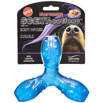 SPOT Play Strong Scent-sations Trident - Scent-Infused, Strong, Durable TPR Rubber, Heavy Duty Dog Toys for Aggressive Chewers up to 45lbs, Perfect for Puppies & Medium Breeds, 6in, Bacon Flavored - size: 6 in