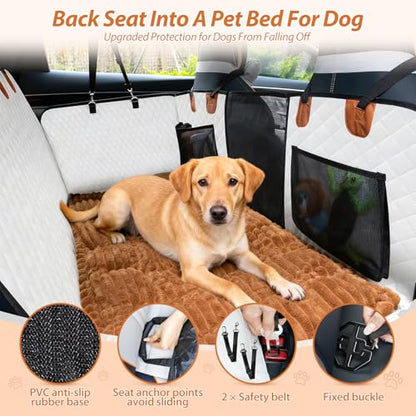 Dog Car Seat Cover Set for Back Seat, Back Seat Cover + Pet Bed Mat Perfect with Mesh Window, Hammock 600D Heavy Duty Scratch Proof Nonslip Durable Soft Back Seat Covers for Cars Trucks and SUVs - color: Khaki