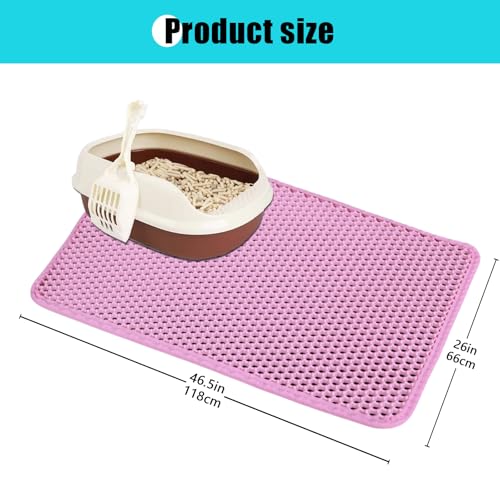 Cat Litter Mat, Kitty Litter Collector, Double Layered Honeycomb Design Waterproof, Anti Urine, Anti Slip, Easy to Clean, Limit Garbage (26"x46.5", Pink) - color: Pink, size: 26" x 46.5"