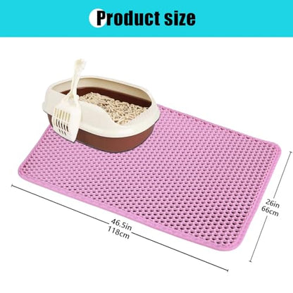 Cat Litter Mat, Kitty Litter Collector, Double Layered Honeycomb Design Waterproof, Anti Urine, Anti Slip, Easy to Clean, Limit Garbage (26"x46.5", Pink) - color: Pink, size: 26" x 46.5"