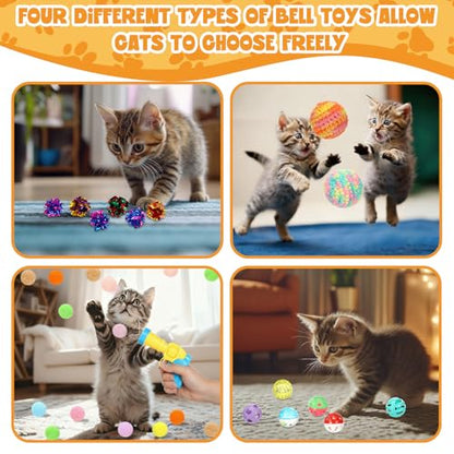 Zopeal 64 Pcs Easter Cat Toy Gift Set Magic Cat Scratcher Board Ball Launcher Gun Crinkle and Yarn and Plastic Bell Ball Kitten Toy with Bow for Pet Interactive Engaging Gift(Organ Shape) - style: Organ Shape