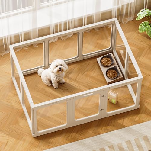 Jalove Acrylic Dog Playpen Indoor, 24“ H Plastic Pet Playpen with Door, Clear Pet Play Pen for Puppy Cat Rabbit Ferret, Easy Assemble Dog Pen, Preferable for Small Cage, White 10 PCS - color: White, size: 24"H