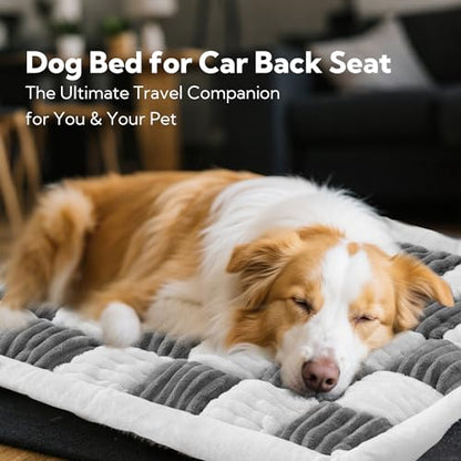 Dog Bed for Car Back Seat Soft Plush Backseat Pet Bed Mat Non-Slip Travel Pet Mat, Fuzzy Plaid Dog Seat Cover, Fit for Backseat Extenders and Trucks SUVs (Gray and White, 54" x 24.8") - color: Gray and White