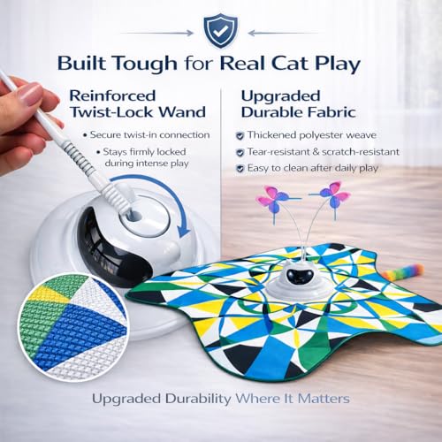Interactive Cat Toy for Indoor Cats, Rechargeable 3-in-1 Hide and Seek Cat Toy with Spinning Butterfly & Plush Tail, Ultra-Quiet Touch Activated Self Play Cat Exercise Toy for Adult Cats & Kittens
