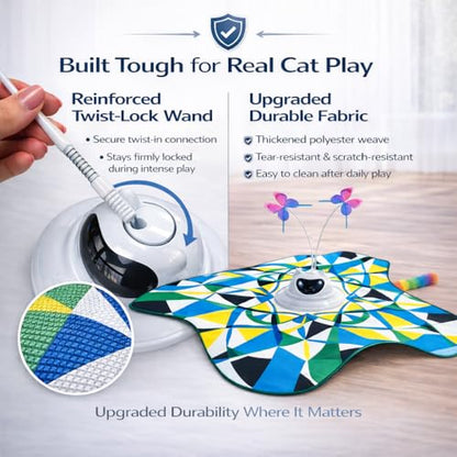 Interactive Cat Toy for Indoor Cats, Rechargeable 3-in-1 Hide and Seek Cat Toy with Spinning Butterfly & Plush Tail, Ultra-Quiet Touch Activated Self Play Cat Exercise Toy for Adult Cats & Kittens