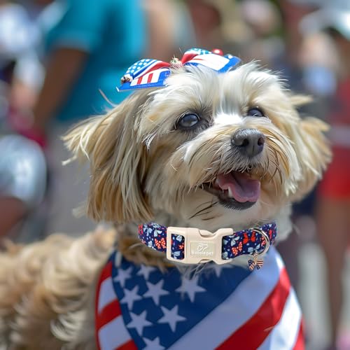 4th of July Dog Collar Navy Patriotic Bow Dog Collars for Puppy Small Dogs - Lightweight Adjustable Independence Day Girl Puppy Collars Cute USA Flag Bow Female Dogs Collar XS - color: Patriotic Bow, size: XS
