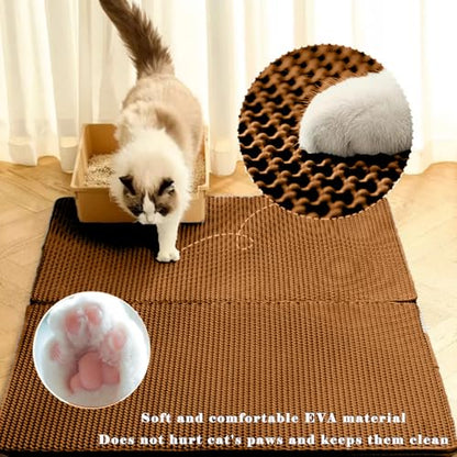 HCY&WLD Cat Litter Mat, Honeycomb Double Layer Cat Litter Trapping Mat, Waterproof Urine Proof Non-Slip, Scatter Control, Less Waste, Easier to Clean (Brown, 45" X 26") - color: Brown
