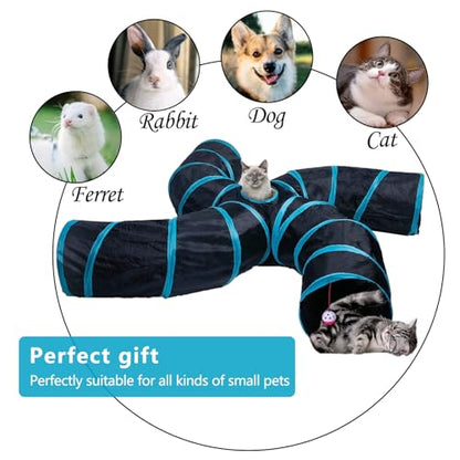 EGETOTA Cat Tunnel for Indoor Cats Large, with Play Ball S-Shape 4 Way Collapsible Interactive Peek Hole Pet Tube Toys, Puppy, Kitty, Kitten, Rabbit (S4 - Black & Blue) - color: S4 - Black & Blue