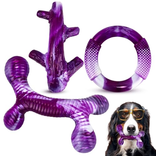 Furdog 3 Pack Dog Toys for Aggressive Chewers Indestructible Dog Toy for Large Dogs Tough Dog Toys to Keep Them Busy, Purple (Purple2) - color: Purple2
