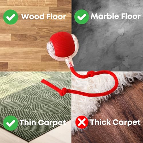 Interactive Cat Toys for Indoor Cats, 360° Automatic Moving Cat Ball, Rechargeable Rolling Ball, Toys for Indoor Interactive Kitten and Dog, Red