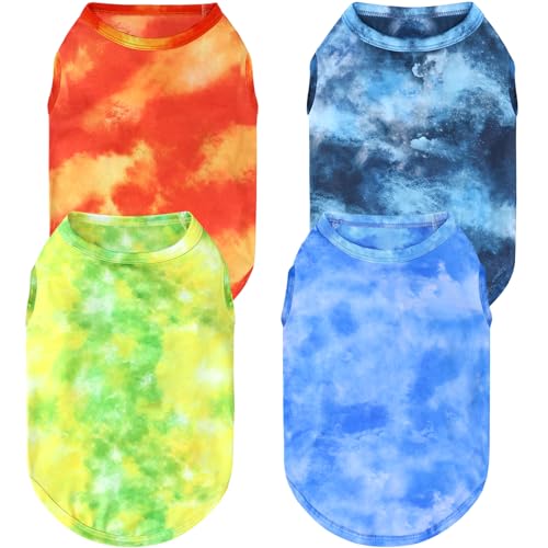 XPUDAC 4 Pack Dog Shirt Tie Dye Lightweight Dog Clothes for Small Dogs Boy Girls Breathable Stretchy Tank Top Vest-2X-Large - size: XXL-22" Chest