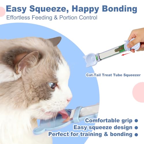 AZY 3-Piece Slow Feeder Cat Bowl and Lick Mat Set – Silicone Cat Treat Spoon & Feeding Mat for Wet Food, Enrichment and Slow Eating (Blue) - color: blue