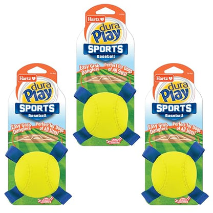 Hartz Dura Play Sports Baseball Dog Toy, Bacon Scented Squeaky Latex Yellow & Blue Toy, 3 Count - size: 3 Count, style: Baseball
