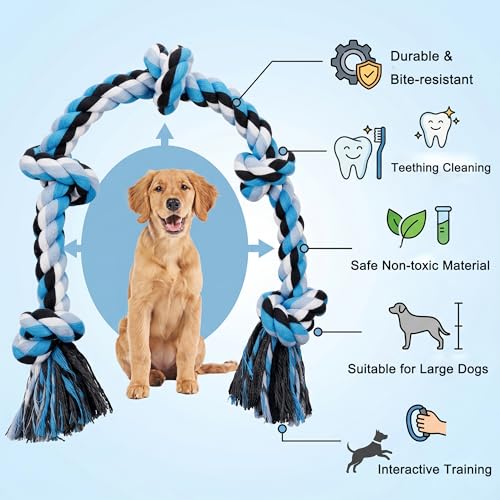 Dog Rope Toys for Large Dogs Aggressive Chewers,Indestructible Cotton Rope for Large Breed Dog, Tug of War Dog Toy, Durable 3ft Dog Toys with 5 Knots - color: colorful-1PCS