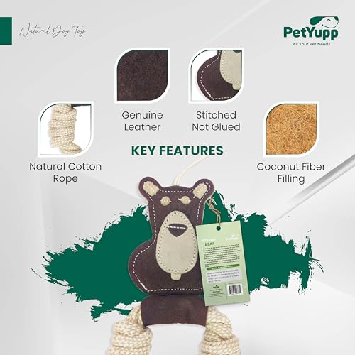Cotton Rope Ring Dog Chew Toy for Small Dogs & Puppies - Durable Leather Dog Toy for Light Chewers - Natural & Perfect Puppy Toy for Chewing Exercise & Dental Health (Bear) - style: Cotton Rope Ring - Bear