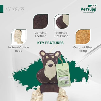 Cotton Rope Ring Dog Chew Toy for Small Dogs & Puppies - Durable Leather Dog Toy for Light Chewers - Natural & Perfect Puppy Toy for Chewing Exercise & Dental Health (Bear) - style: Cotton Rope Ring - Bear
