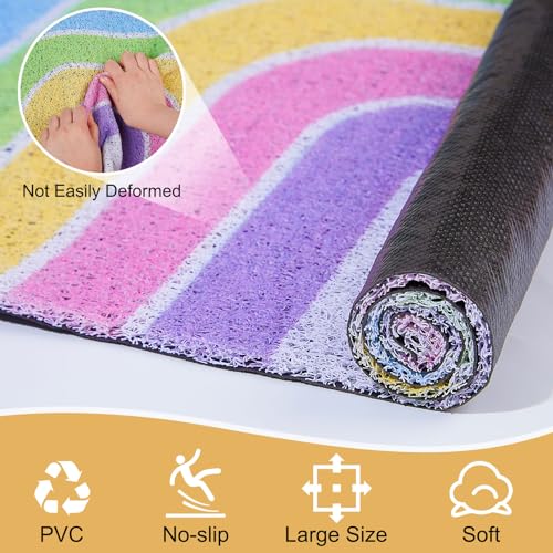 Cat Litter Mat Quality Litter Box Mat Large Non-Slip Cat Litter Mat Litter Trapping Mat Soft Kitty Litter Mat Compatible Two Litter Boxes Cat Products Easy to Clean,Pink,L - color: Pink Rainbow, size: L(33.5" x 22.4")
