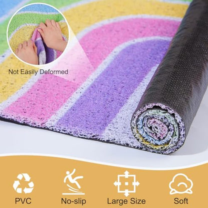 Cat Litter Mat Quality Litter Box Mat Large Non-Slip Cat Litter Mat Litter Trapping Mat Soft Kitty Litter Mat Compatible Two Litter Boxes Cat Products Easy to Clean,Pink,XL - color: Pink Rainbow, size: XL(40" x 30")