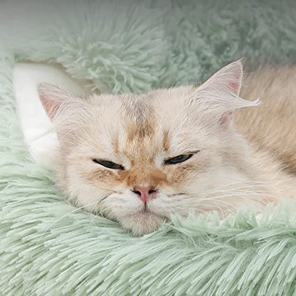 15.8'' Soft Round Plush Faux Fur Pet Bed for Cats or Small Dogs, Anti-Anxiety Cat Bed Puppy Bed, Washable Fluffy Anti-Slip Mute Base, Soft Pet Round Bed, Snooze Sleeping Cozy Kitty Kennel - color: green