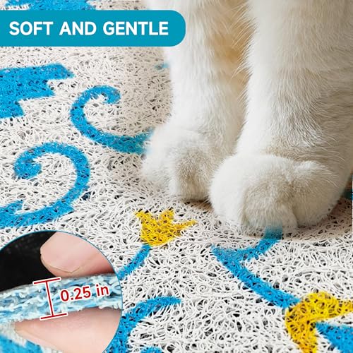 Cat Litter Mat, 24" x 16" Litter Box mat, Traps 100% Litter, Non-Slip Kitty Litter Trapping mats, Small Cute Litter mat, Easy Clean for Scatter Control, Bohe cat Food mat, Urine Waterproof - color: Blue Planet, size: Small（24"x16"）