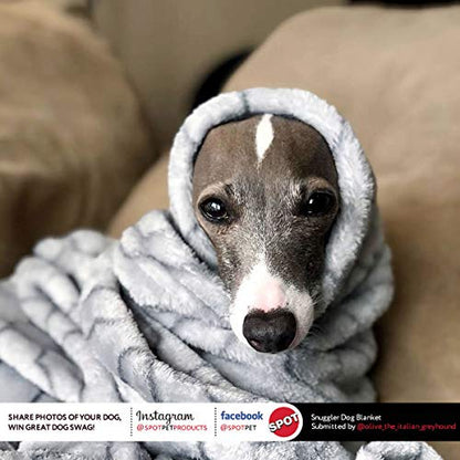 SPOT Snuggler Bones Blanket - Ultra Soft, Machine Washable Dog Blanket for Beds, Furniture Protection, Travel, and Crates - 40 x 60 inch, Grey Fleece Throw with Bone Print Design - size: 40 x 60", style: Bones Print
