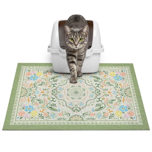 Glittme Cat Litter Mat with Non-Slip Bottom Litter Box Mat 24"X15" Litter Trapping Mat Easy to Clean Washable Cat Food Mat for Kitty,S - color: Bean Green, size: 24"x15"