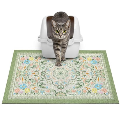 Glittme Cat Litter Mat with Non-Slip Bottom Litter Box Mat 24"X15" Litter Trapping Mat Easy to Clean Washable Cat Food Mat for Kitty,S - color: Bean Green, size: 24"x15"