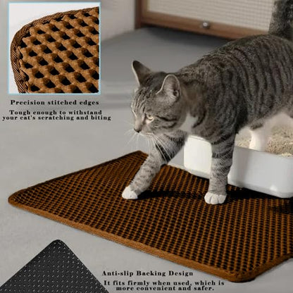 HCY&WLD Cat Litter Mat, Honeycomb Double Layer Cat Litter Trapping Mat, Waterproof Urine Proof Non-Slip, Scatter Control, Less Waste, Easier to Clean (Brown, 35" X 24") - color: Brown