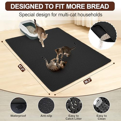 Jumbo Cat Litter Mat (47.2" x 39.3"), Large, Double layer, Waterproof, Non-Slip, Odor-Free, Easy to clean, Black - color: Black, size: 47.2" x 39.3"