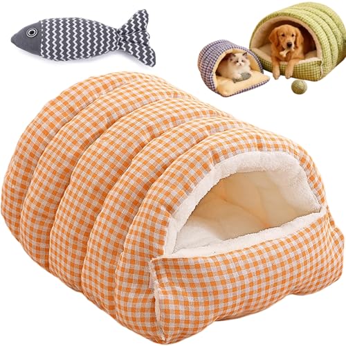 Cat Bed, 2026 New Upgrated Warm Cat Bed for Winter, 360° Nesting Design, Snuggle Season Just Got Fluffier, Calming Plush Anti-Anxiety Cuddler Beds with Removable Cushioned (Orange,M) - color: Orange, size: M